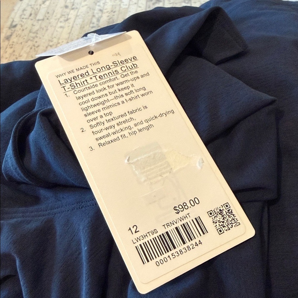 Lululemon Tennis Club Layered Long Sleeve True Navy White Size 12 NWT UPF 40+ - Picture 3 of 8